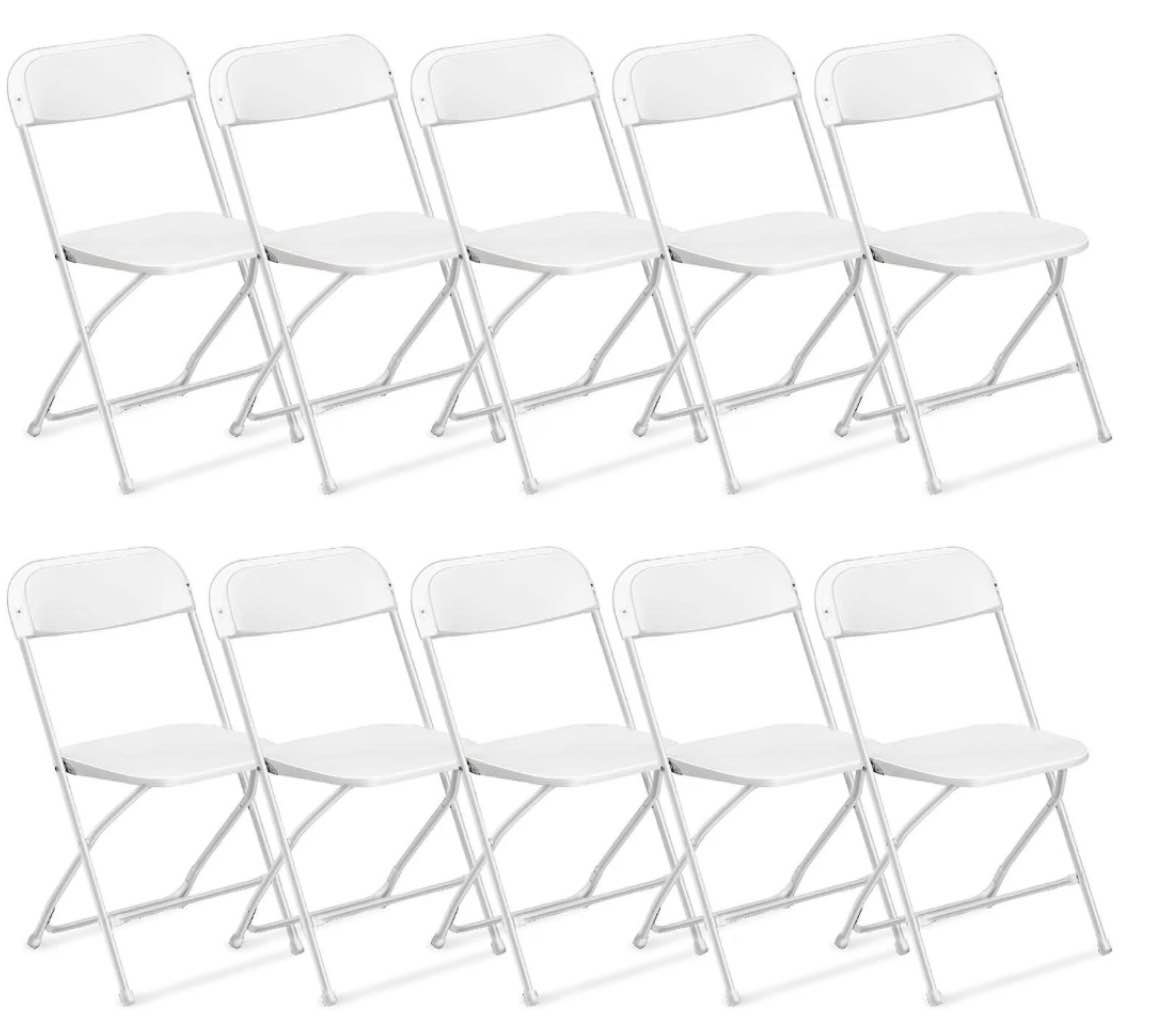 ktaxon 10 pack commercial plastic folding chairs stackable wedding party chairs portable chairs for outdoor white