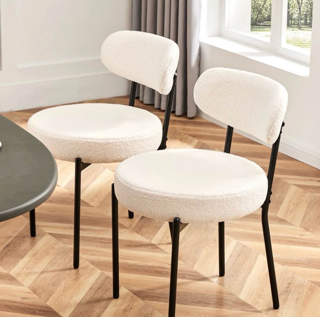 edx upholstered dining chairs, mid century modern round dining room chairs for vanity for living room set of 2, white