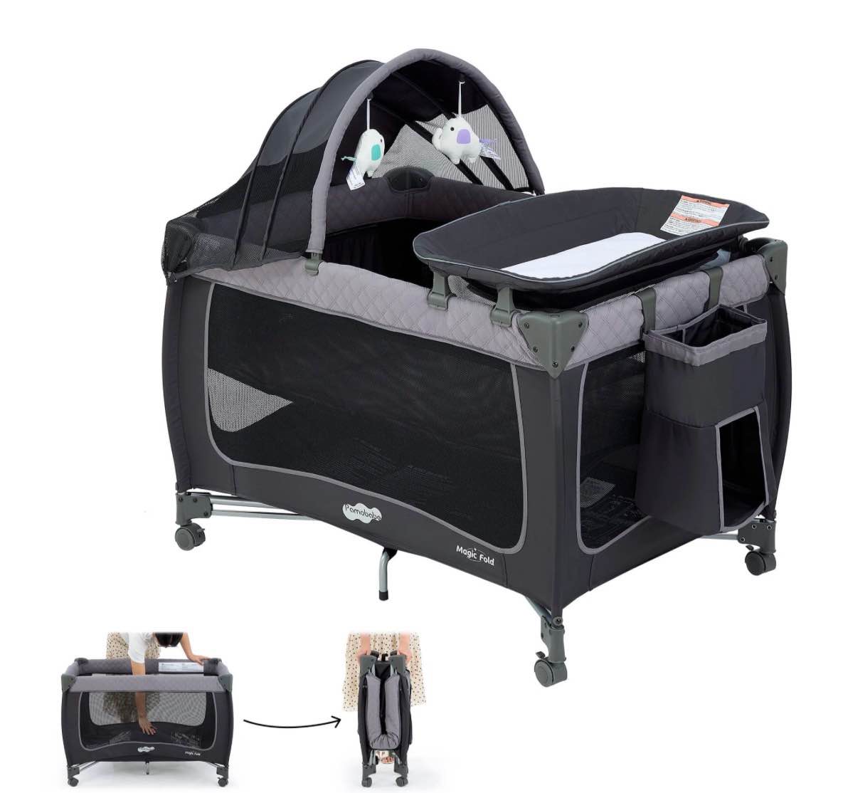 pamo babe baby playard, magic fold 1 step portable playpen changing table for newborn, four-panels