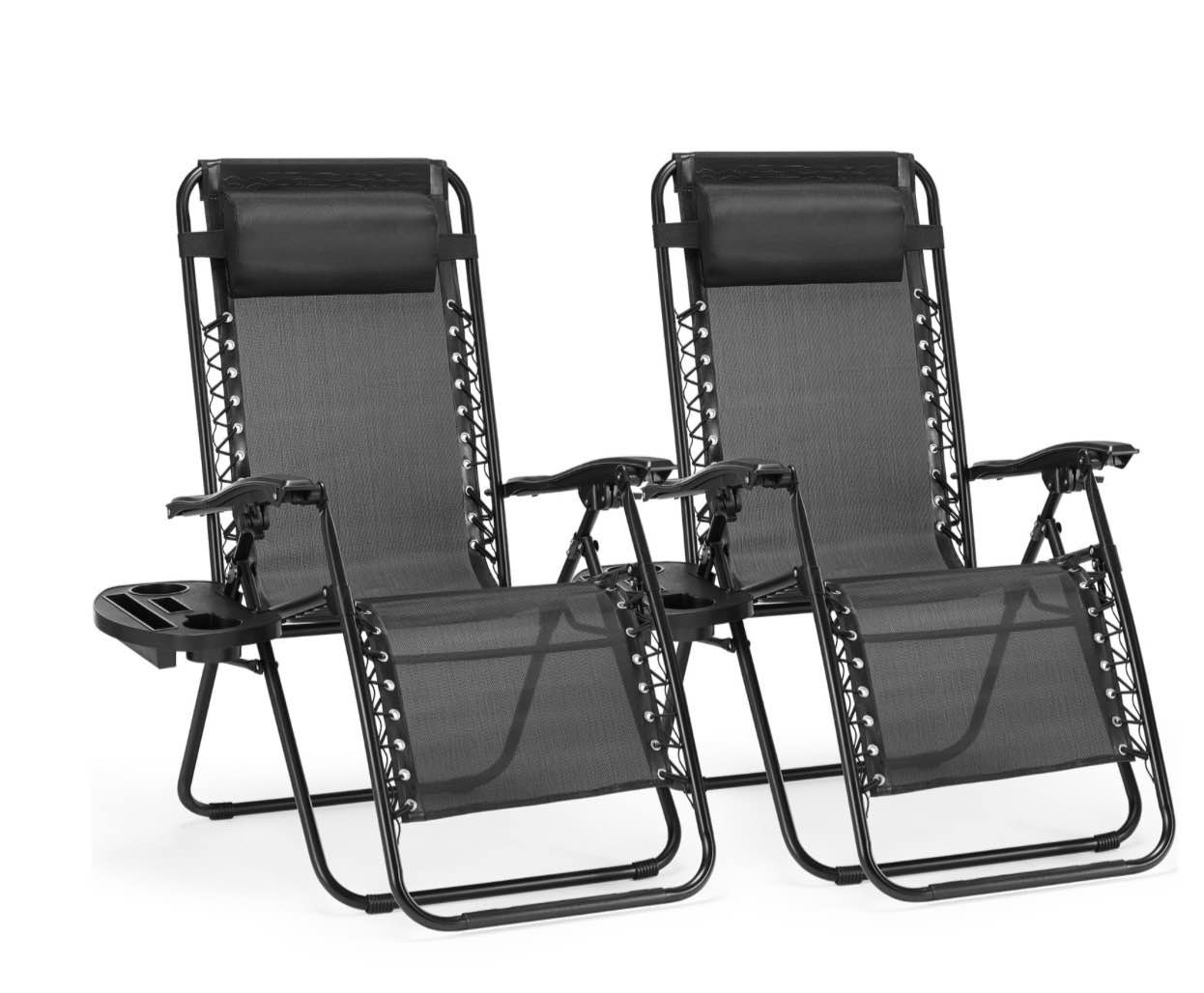 concetta 2 zero gravity lounge chairs, foldable reclining camping for patio, lawn, beach, black