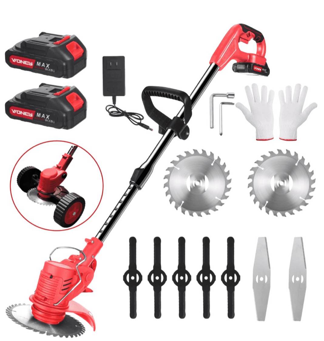 jllom electric weed eater weed wacker 3 in 1 cordless push lawn trimmer with wheels weed eater tool with adjustable handle 3 function blades weed eater brush cutter for yard and garden
