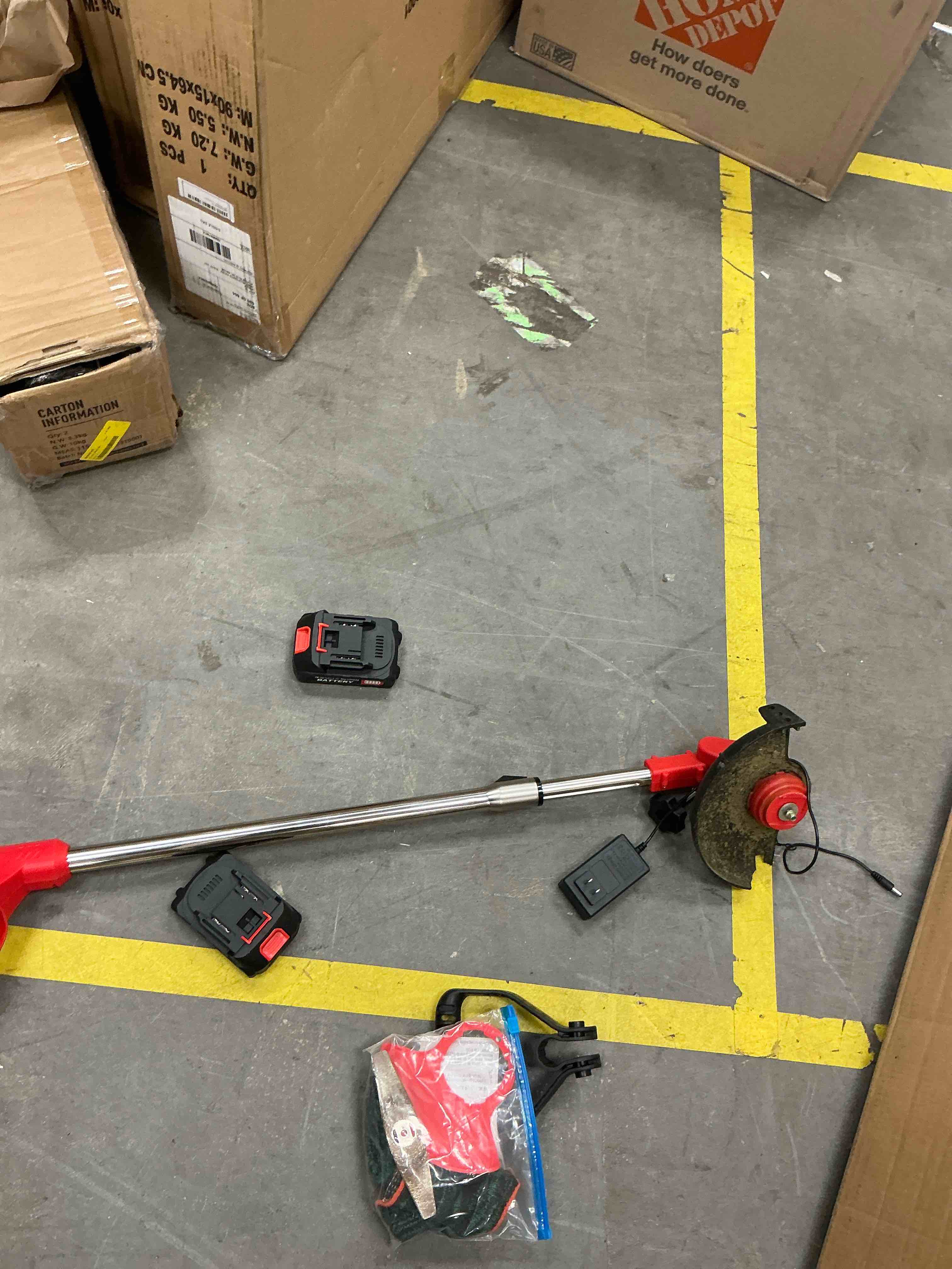Condition photo showing Good Condition for tntants electric weed wacker cordless string trimmer with wheels 2pcs 24v batteries 3 types of blades adjustable length weed eater grass trimmer/edger/brush cutter for lawn yard garden (red)