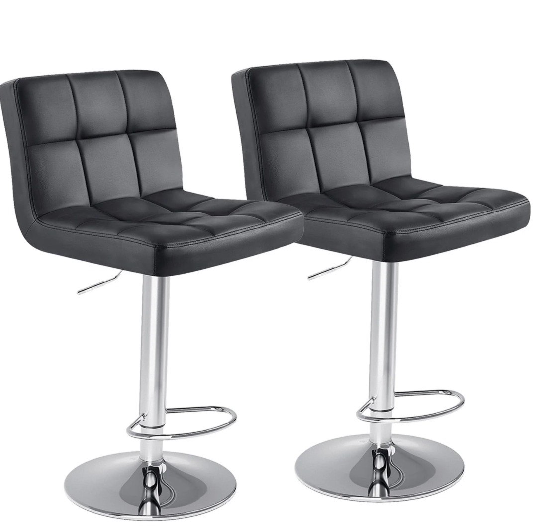edx bar stools set of 2 with pu leather, swivel high back bar stools for kitchen island, bar stools, black