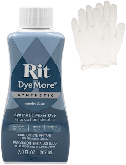 rit dyemore 7 oz. synthetic liquid fiber dye single pack with plastic gloves for clothing, décor, and crafts – smoky blue