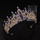 Condition photo showing Good Condition for blue gold crystal crown tiara real metal gift birthday gift diadem bridal