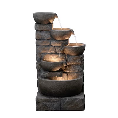Condition photo showing Good Condition for style selections 27-in h resin electric powered tiered outdoor fountain