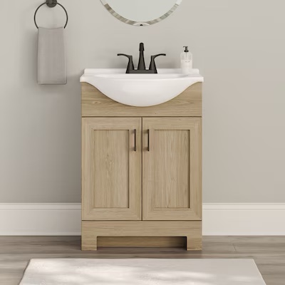 style selections euro 24-in sandstone single sink bathroom vanity with white cultured marble top
