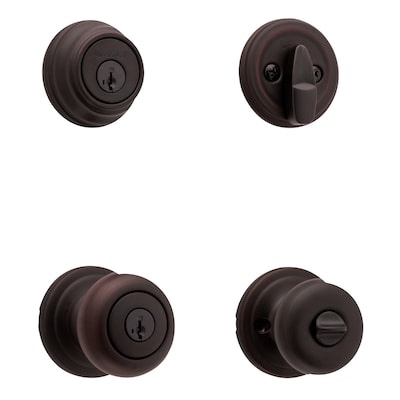 kwikset signature series juno venetian bronze interior or exterior single-cylinder deadbolt and keyed entry door knob combo pack ft. smartkey security