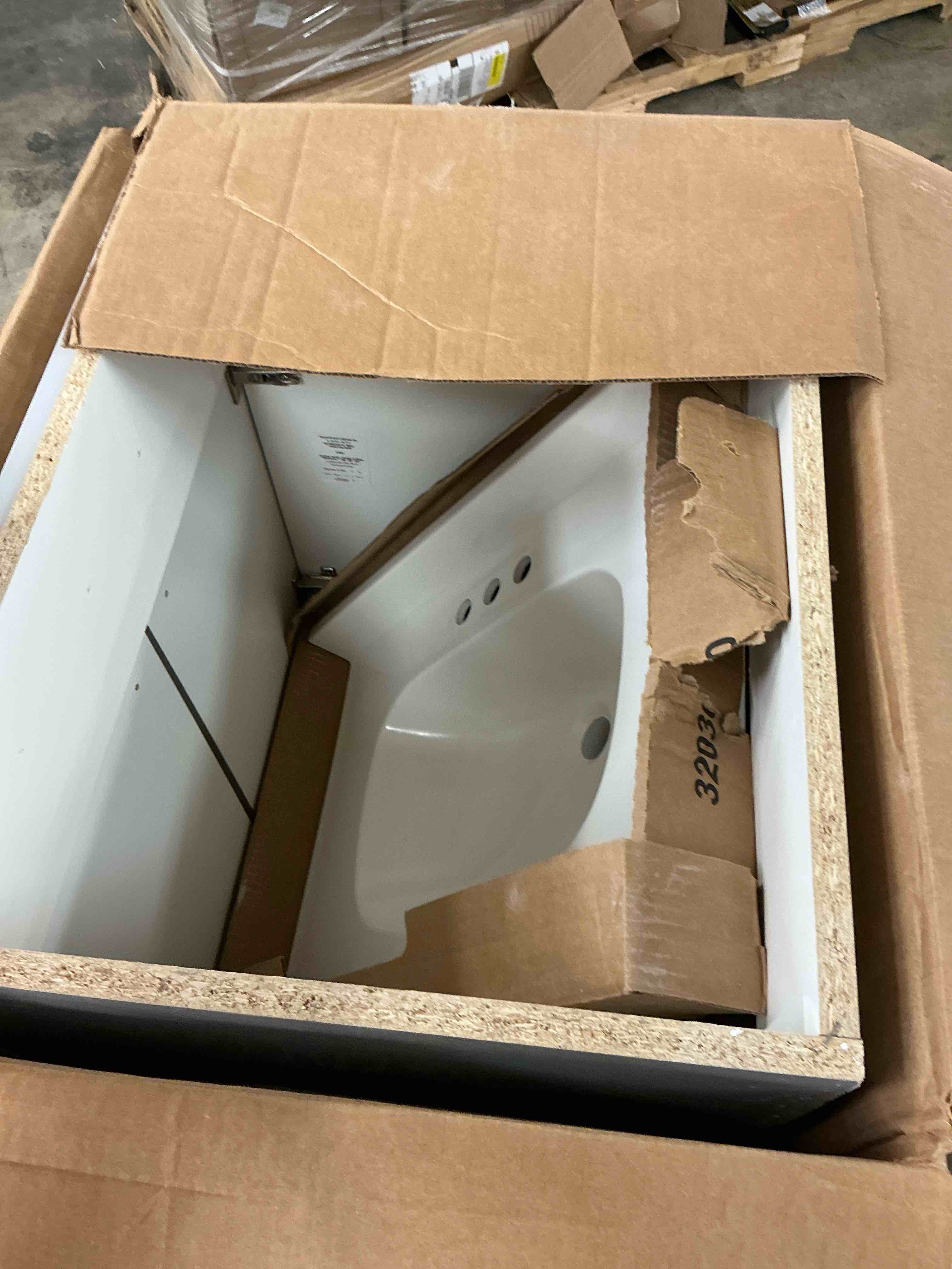 Condition photo showing Good Condition for project source dover 24-in light gray single sink bathroom vanity with white cultured marble top (fully assembled)