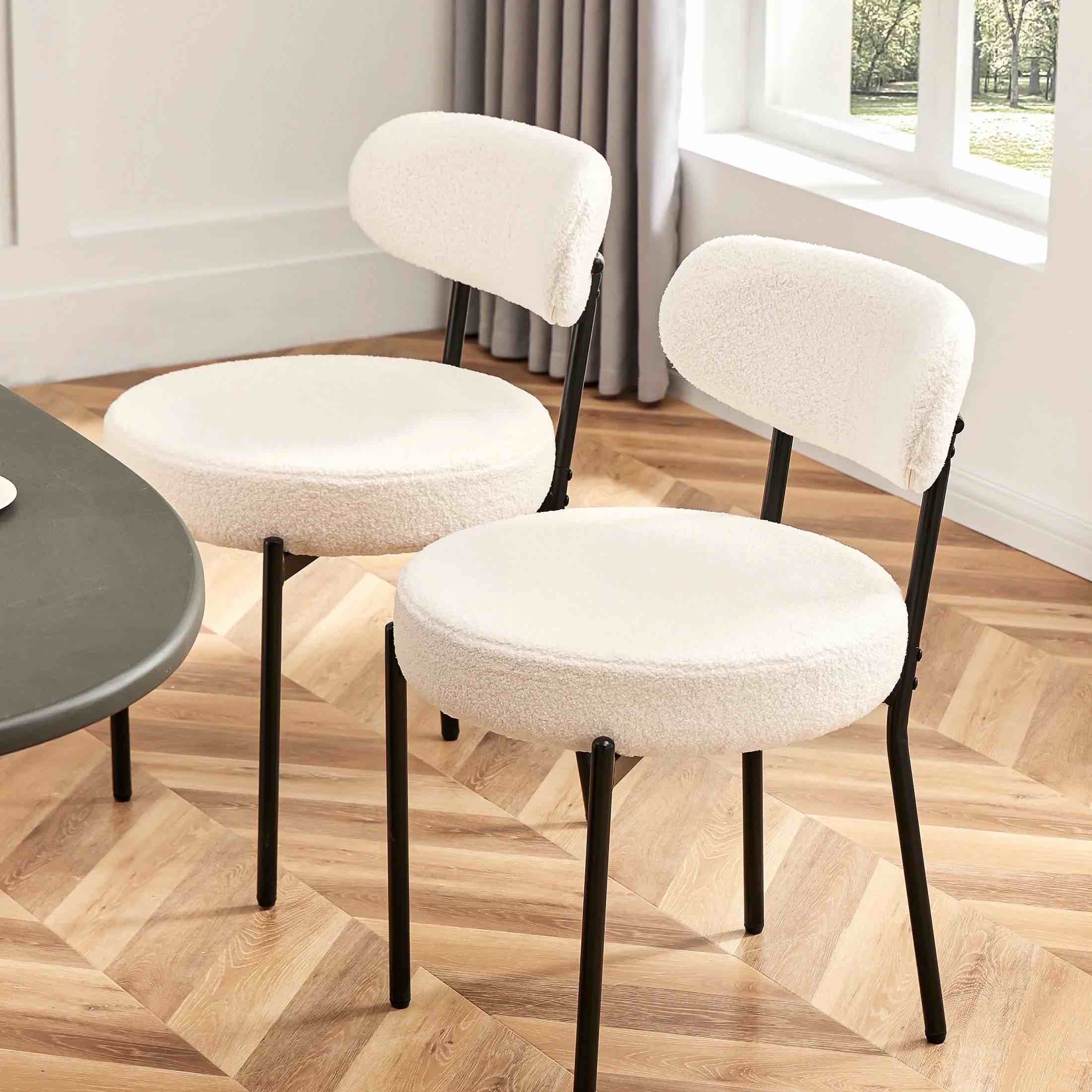 edx upholstered dining chairs, mid century modern round dining room chairs for vanity for living room set of 2, white