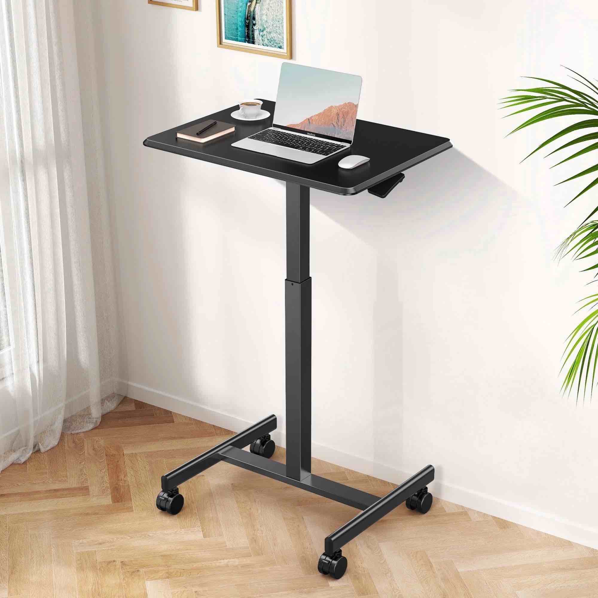 edx small standing desk, mobile portable rolling desk with lockable wheels & adjustable height, for home office, black