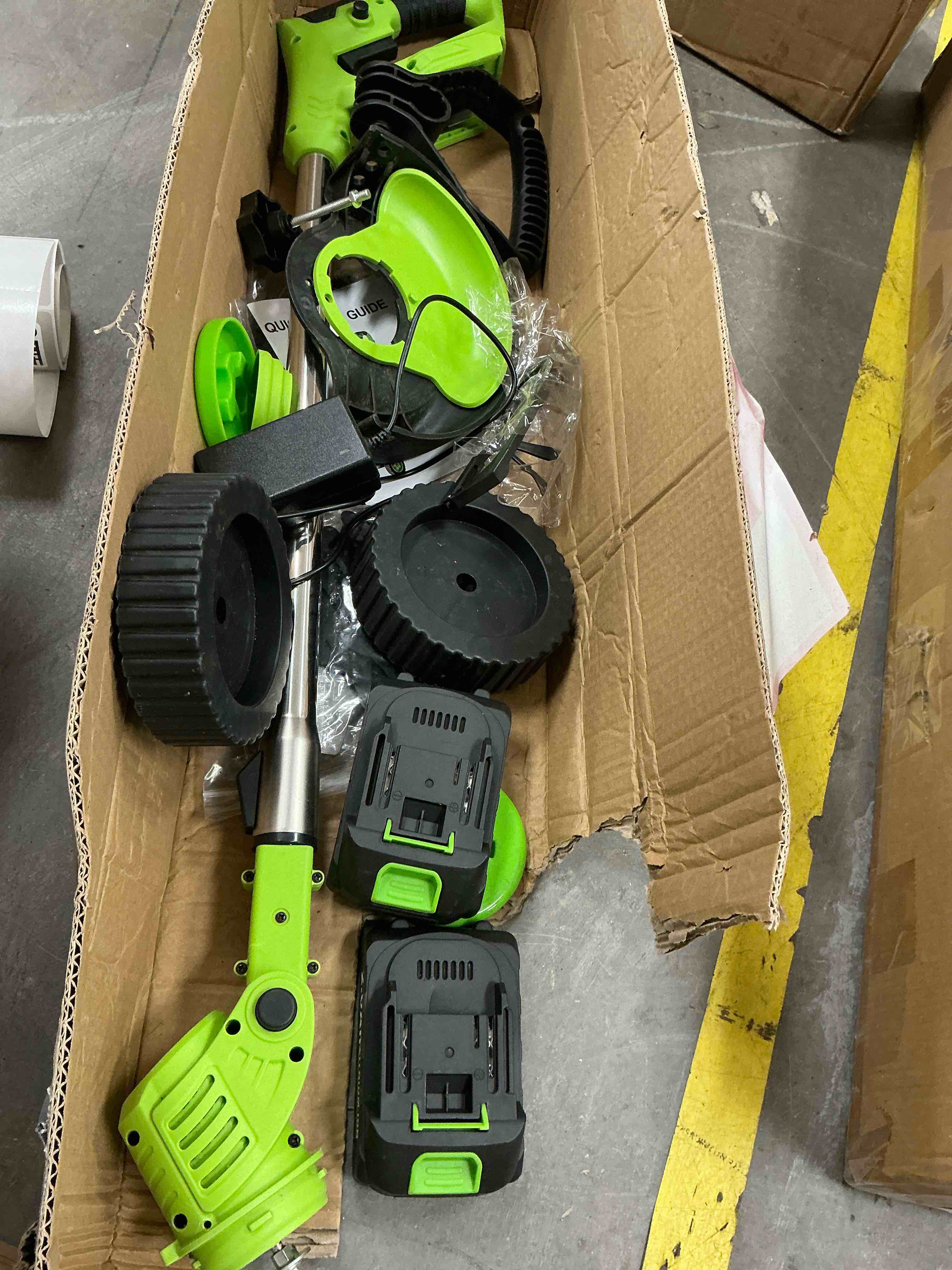 Condition photo showing Good Condition for teblint 800w electric weed wacker cordless string trimmer weed eater grass trimmer/edger/cutter with wheels 2pcs 21v batteries 4 types of blades