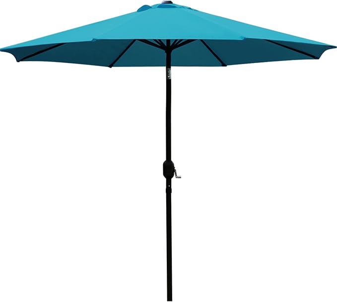 abba patio 9ft outdoor patio umbrella w/ push button tilt and crank 8 ribs, lake blue