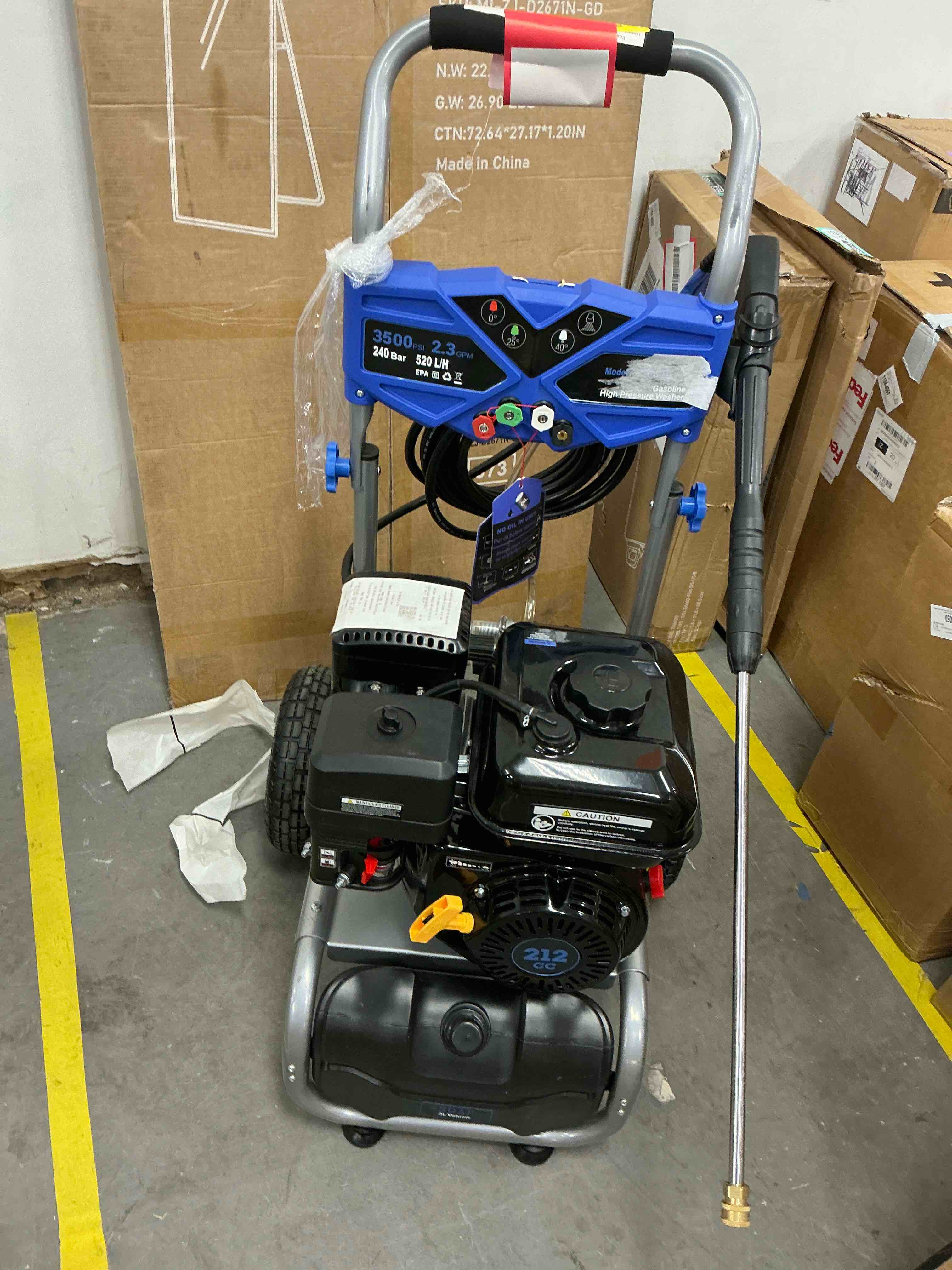 Condition photo showing Good Condition for efurden 3500psi gas pressure washer 212cc engine 2.3gpm high power cleaner 4 adjustable nozzles for wall terrace vehicle garden cleaning blue