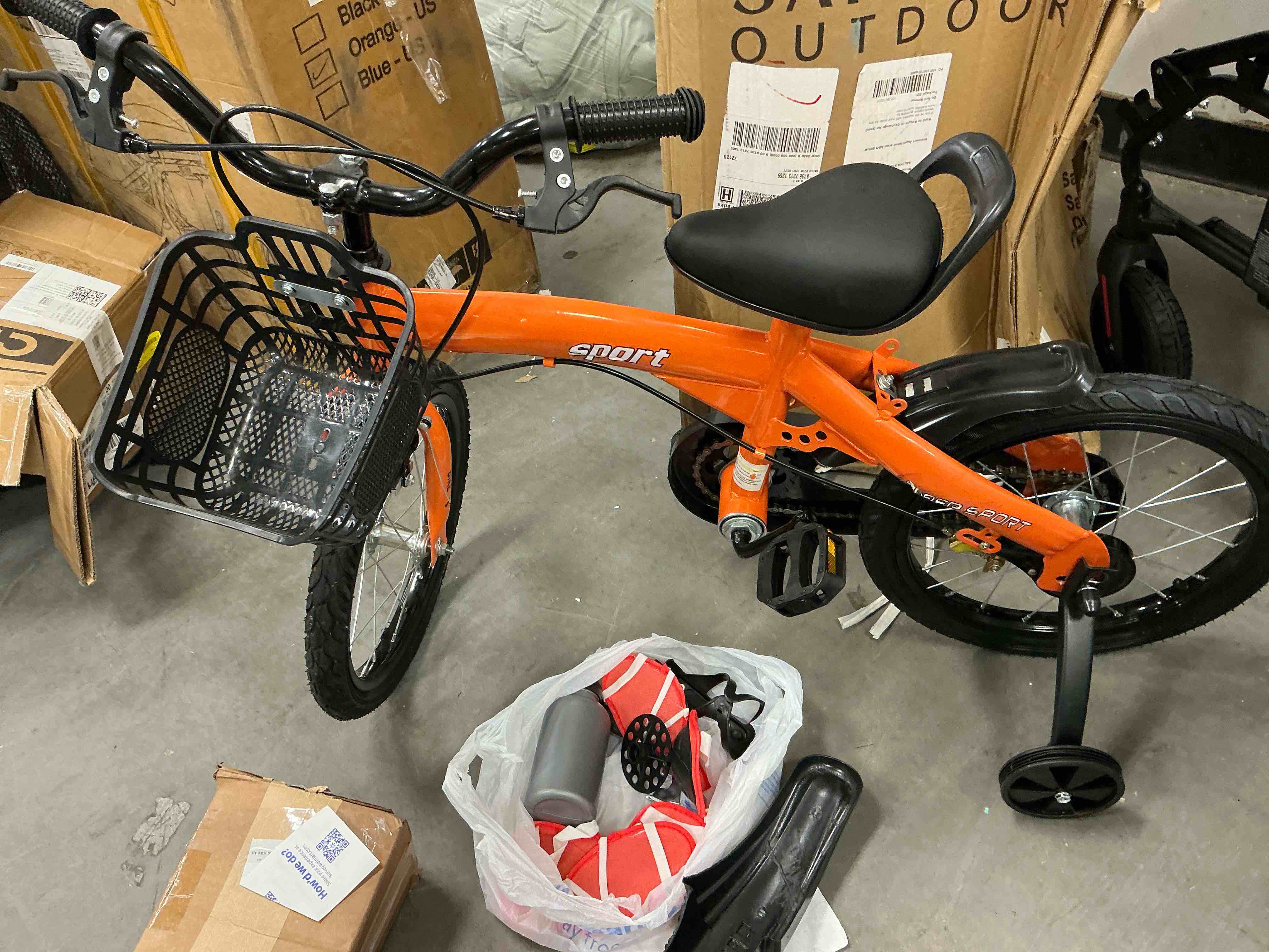 Condition photo showing Good Condition for 18" kids bike with training wheels, height adjustable kids bicycle with basket/water bottle, birthday xmas gifts for girls boys toddlers kids 6-12 yo
