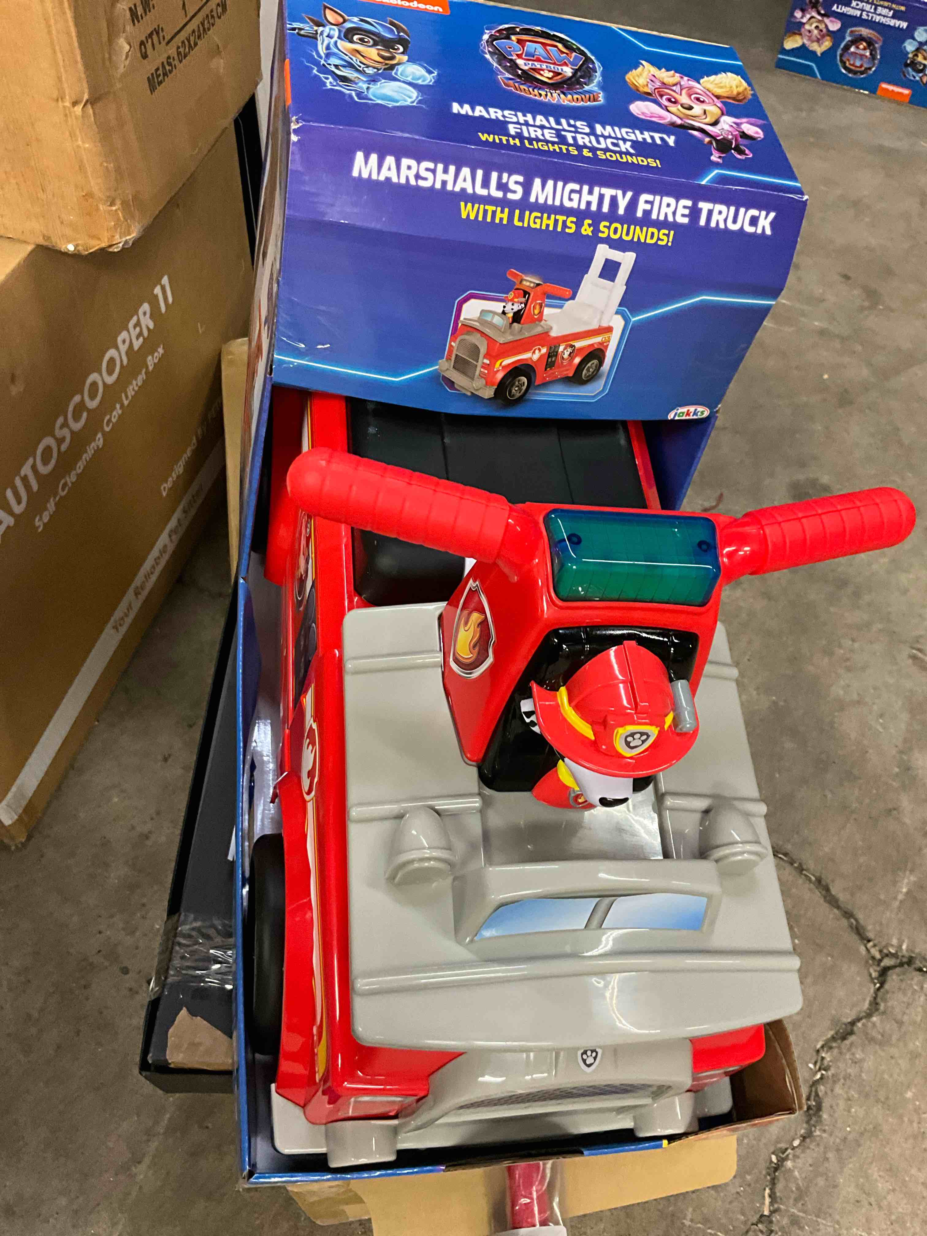 Condition photo showing New/Like New for nick jr. paw patrol marshall fire truck kids' ride-on with lights, sounds, storage and walking bar