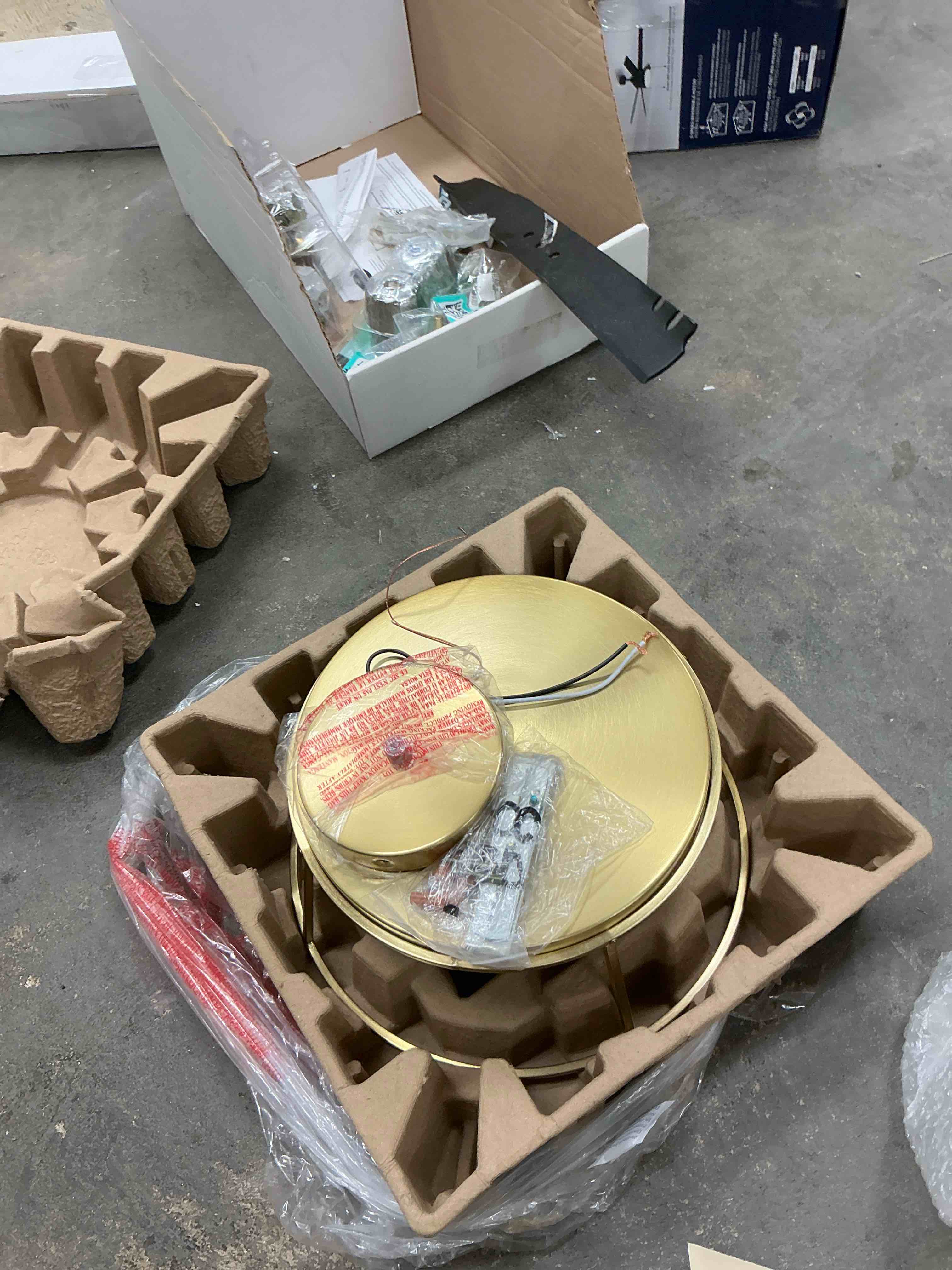 Condition photo showing Good Condition for allen + roth bowen 13-in brushed gold indoor 2 -light semi-flush mount light with seeded glass