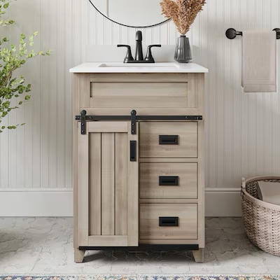 style selections morriston 24-in light natural oak undermount single sink bathroom vanity (assembled)