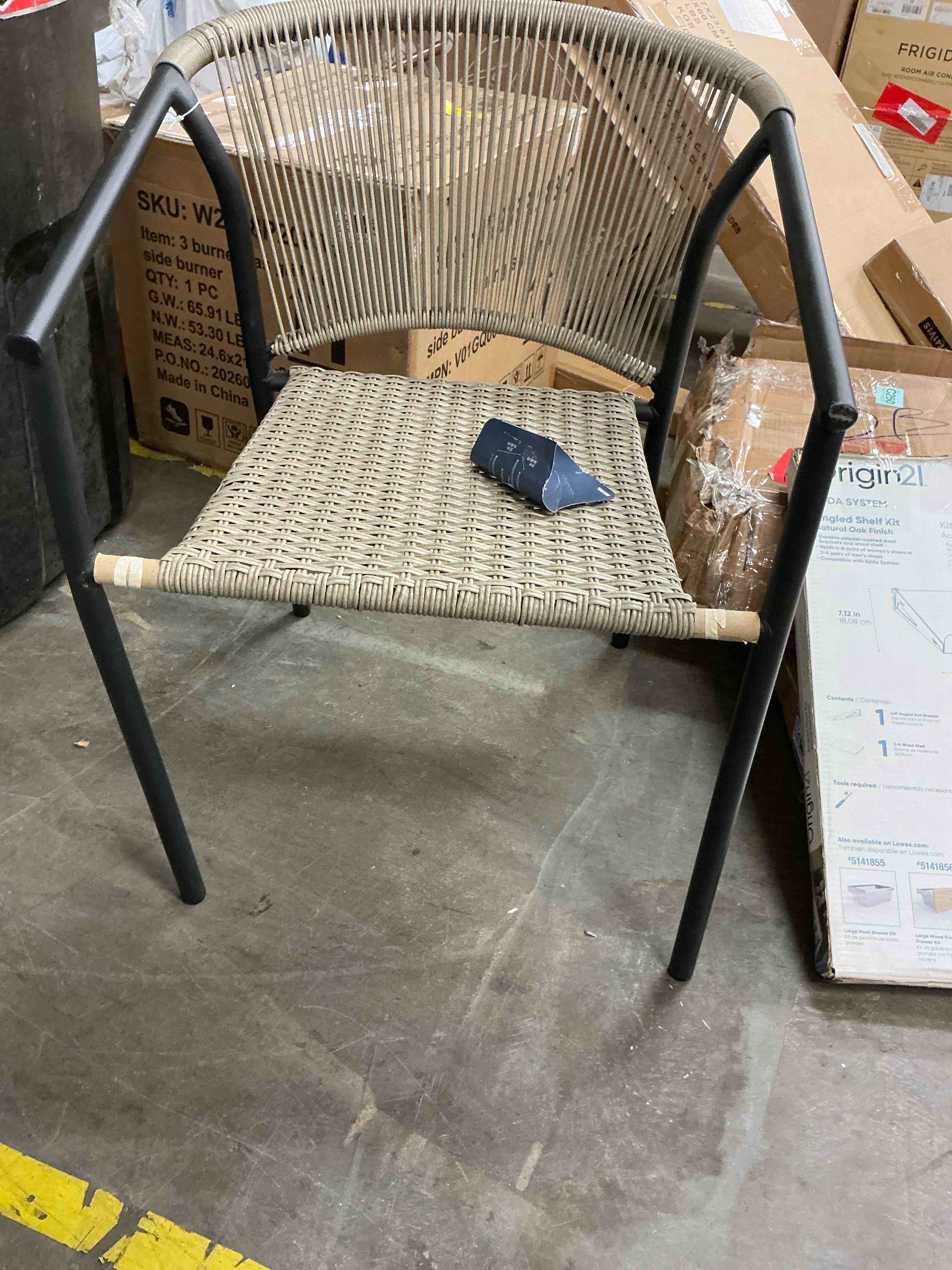 Condition photo showing Good Condition for style selections pelham bay wicker stackable matte black steel frame stationary dining chair