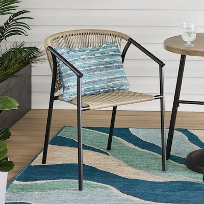 style selections pelham bay wicker stackable matte black steel frame stationary dining chair