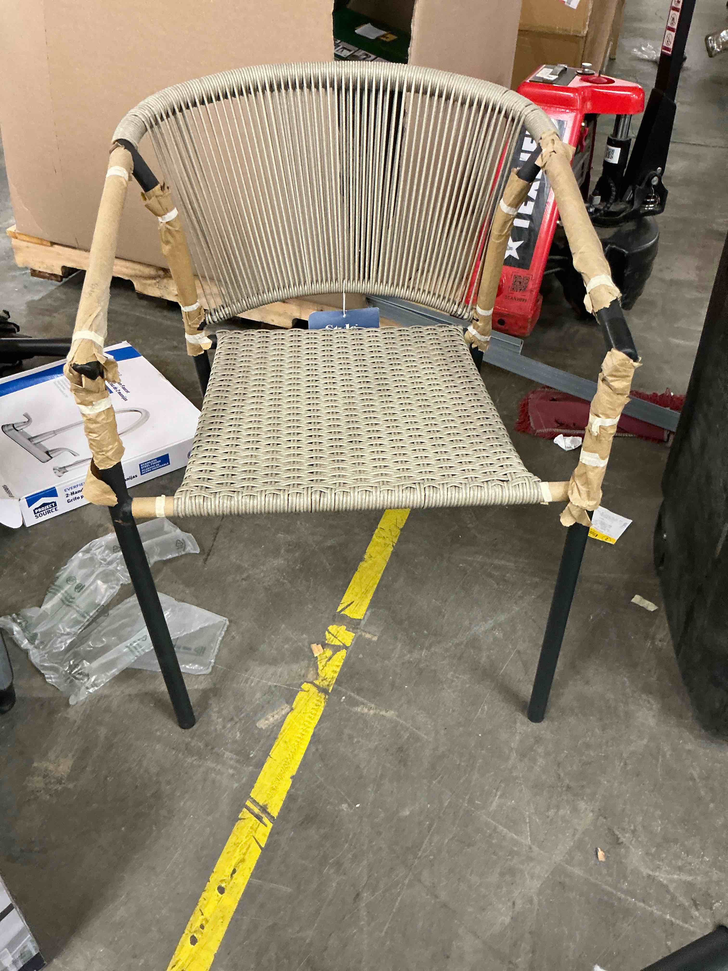Condition photo showing Good Condition for style selections pelham bay wicker stackable matte black steel frame stationary dining chair