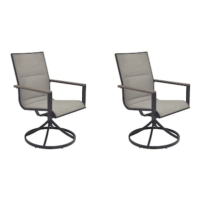style selections elmhurst set of 2 black steel frame swivel dining chair with gray sling seat