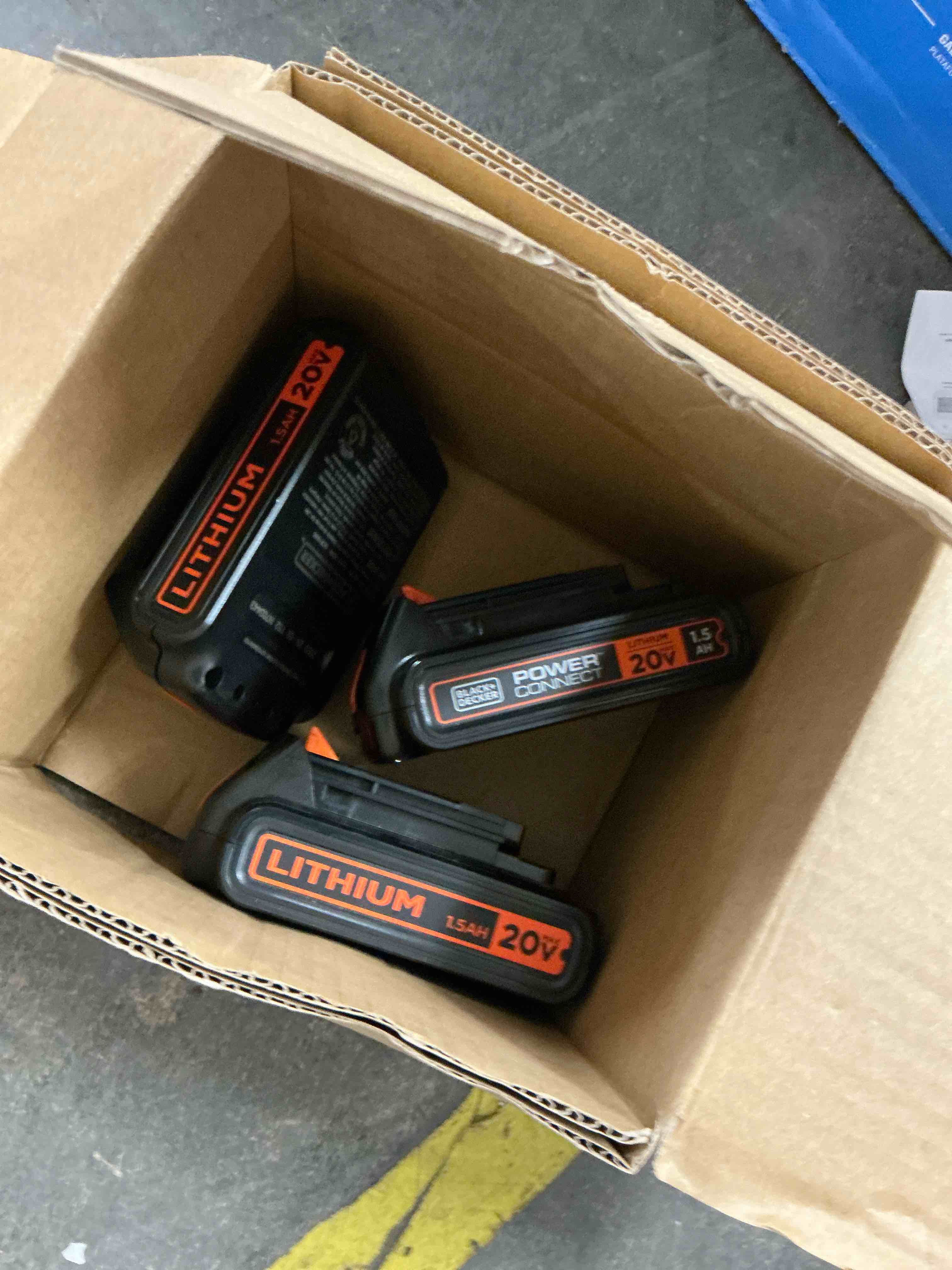 Condition photo showing As Is for 3 black+decker 20v 1.5 ah battery