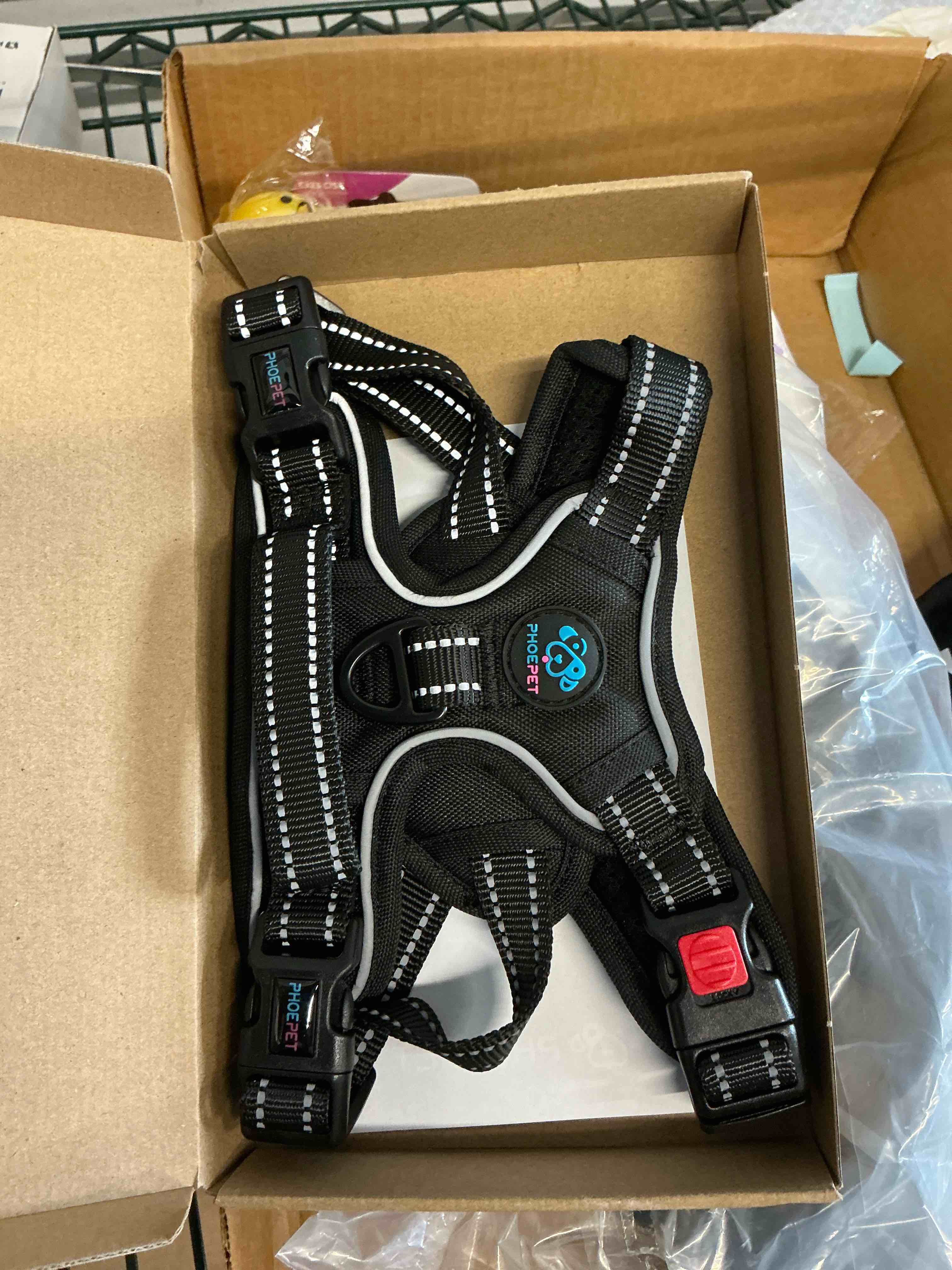 Condition photo showing New/Like New for phoepet no pull dog harnesses for small dogs reflective adjustable front clip vest with handle 2 metal rings 3 buckles [easy to put on & take off] (s, black) small black