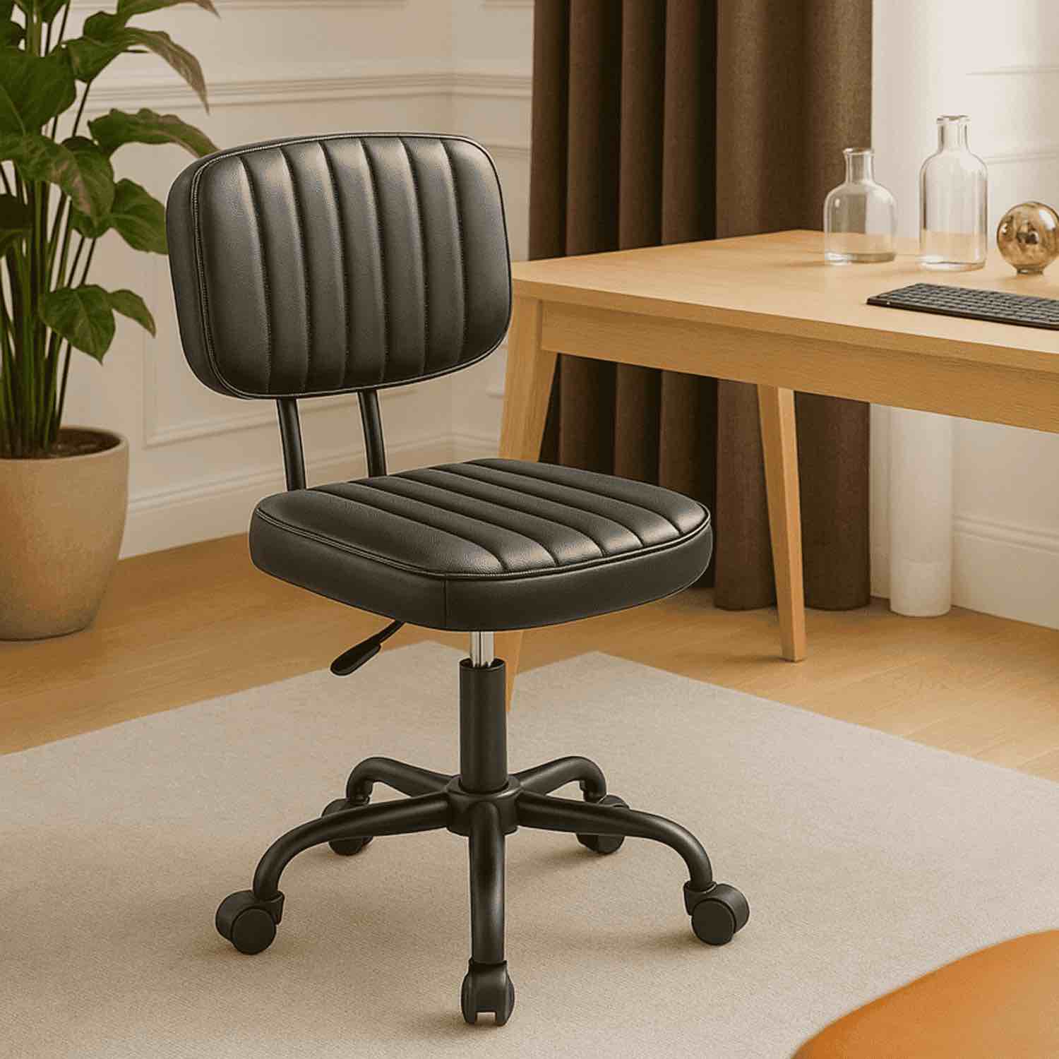 concetta ergonomic home office pu leather desk chair small space armless rolling chair for adults dark black