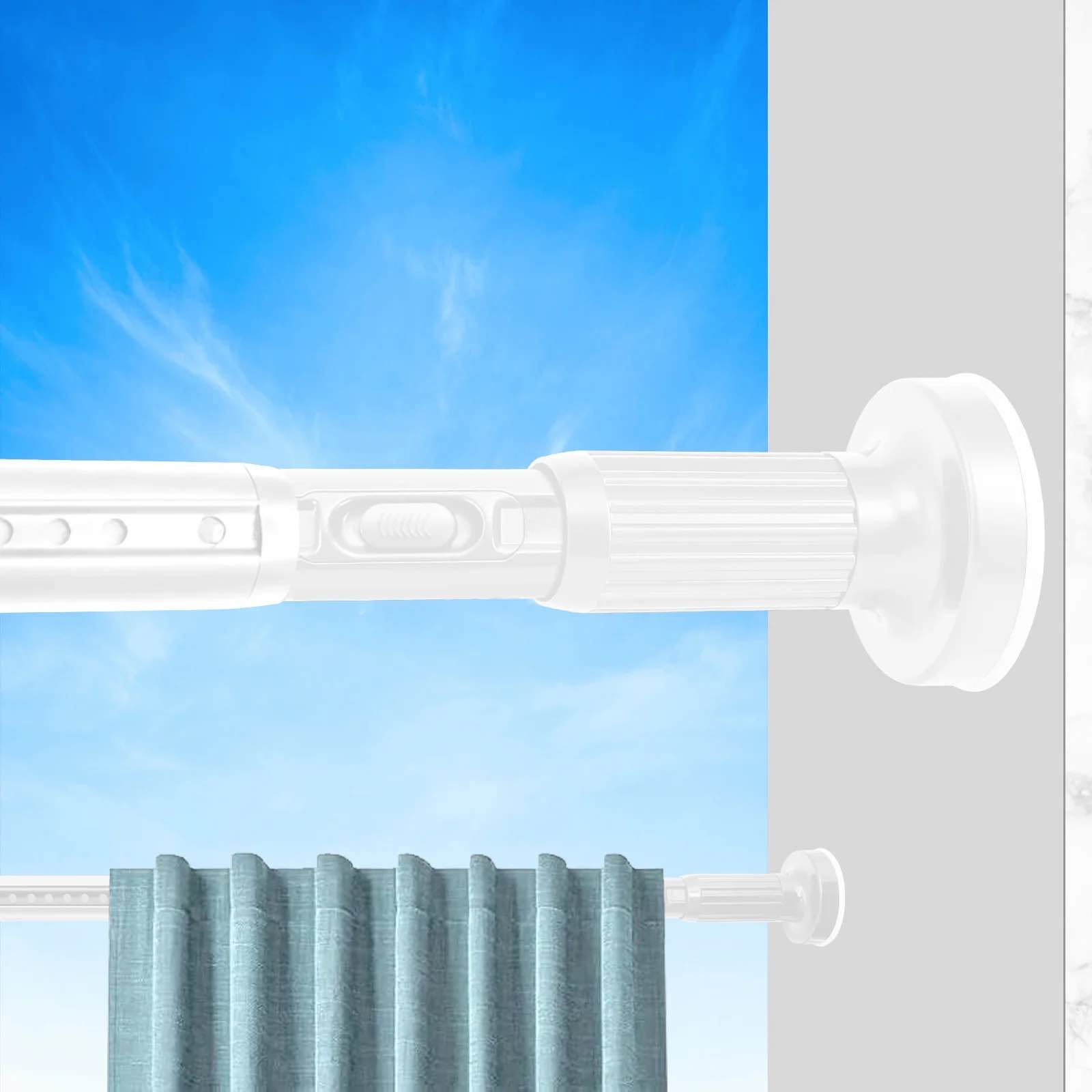 giracoa one-push tension curtain rod, 39-86 inches extra long no drill adjustable spring rod, heavy duty 427 lbs support, rustproof steel for patio outdoor bathroom window, matte white