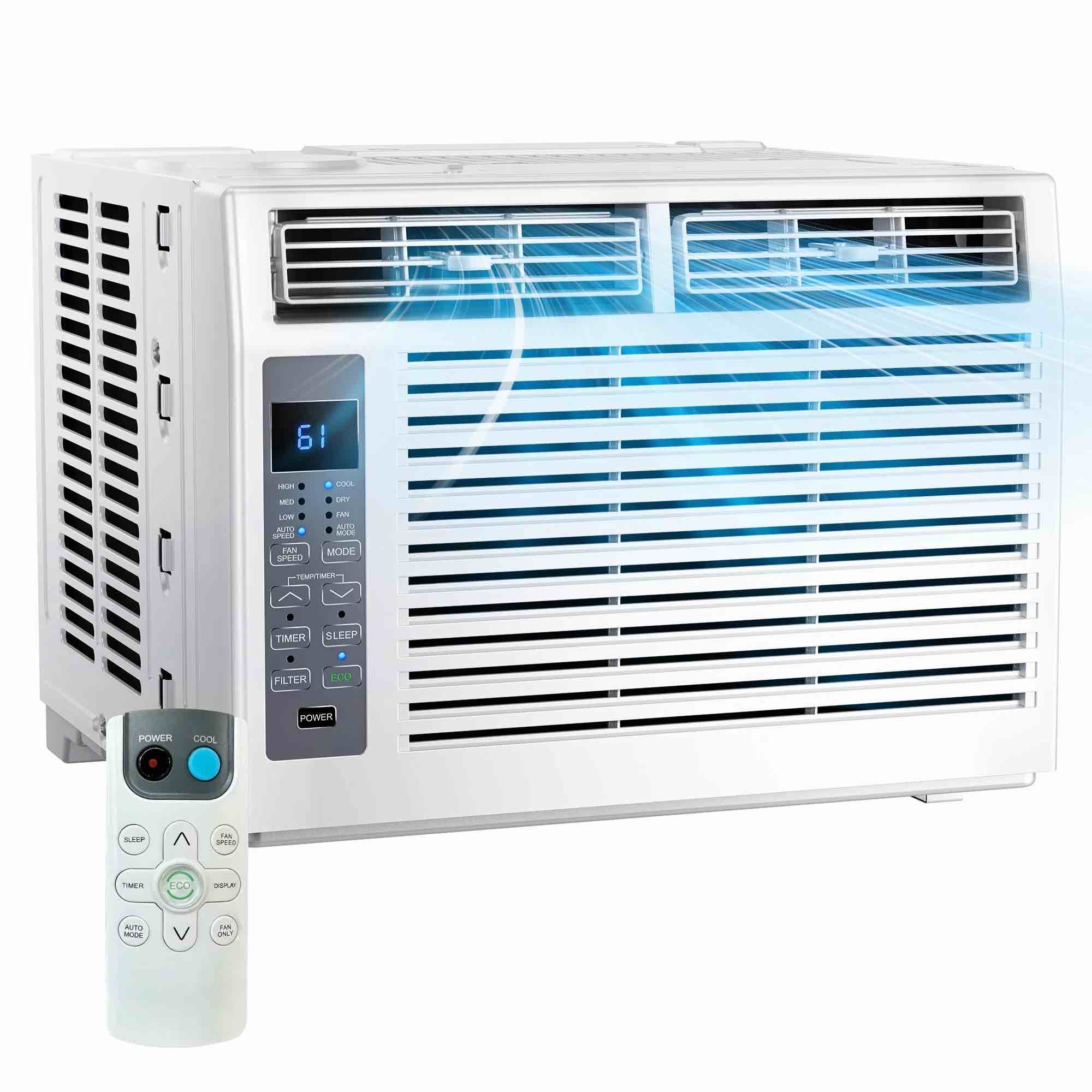 simzlife 5 000 btu window air conditioner cools up to 150 sq ft knob 2 cooling modes without remote control white