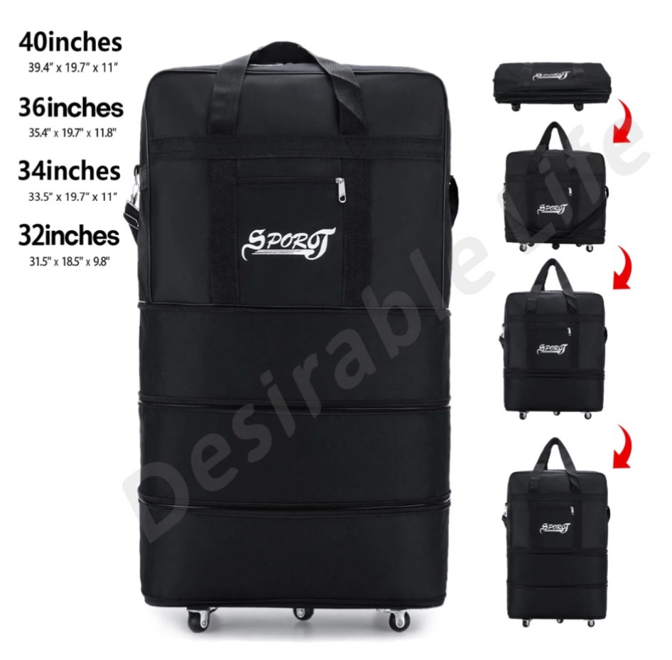 Desirable Life 32in 3 Layer Expandable Suitcase Bag Collapsible Rolling Wheeled Duffle Bag Large for Home Storage Cargo Travel Business Moving Luggage