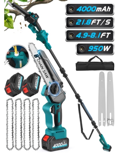 RELOIVE 2-in-1 Brushless Pole Saw & 8" Chainsaw, 21V 4000mAh 14.1ft Cordless for Tree Trimming/Wood Cutting
