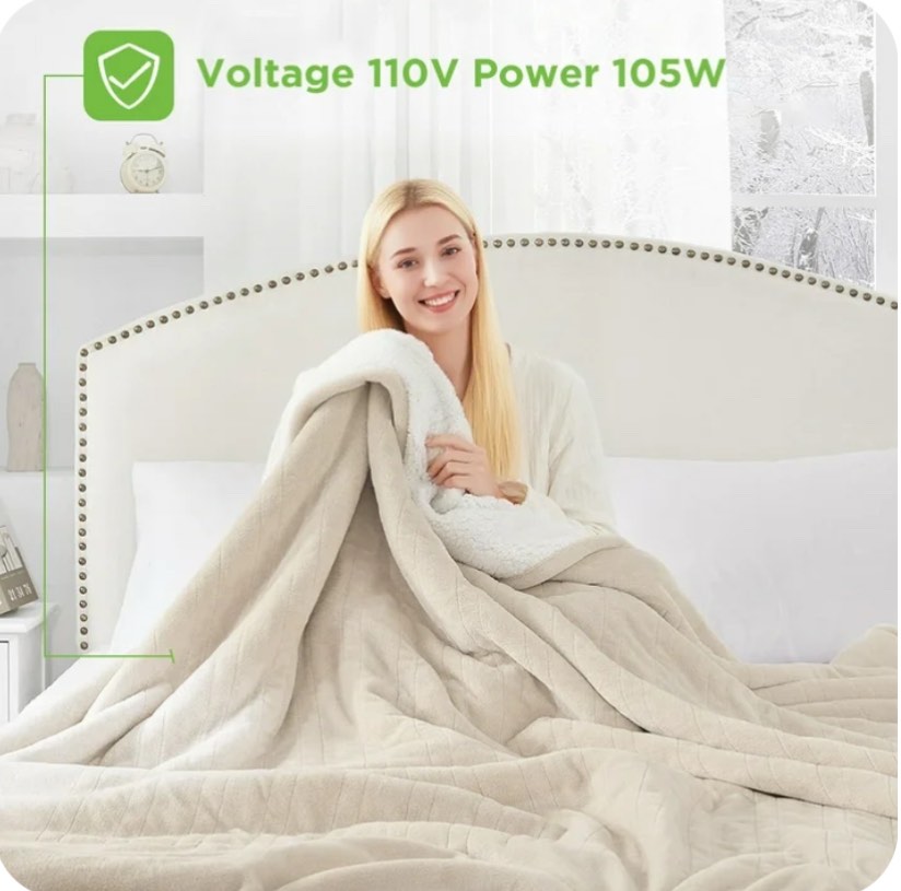 COWIN Electric Blanket Queen Size,Flannel and Soft Cotton Fleece Heated Blanket with 10 Heating Levels & 1-8 Hours Auto Shut Off, Machine Washable, Beige, 84" x 90"