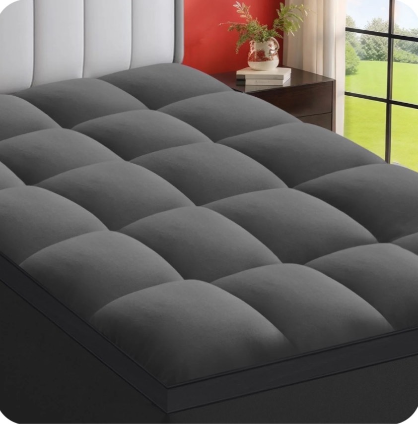 EMONIA 100% 400TC Mattress Topper Queen for Back Pain, 900G Mattress Pad Pillow Top, Quilted Fitted Mattress Protector Cover with 8-21" Deep Elastic Pocket, Soft Comfort Breathable (Dark Gray, Queen)