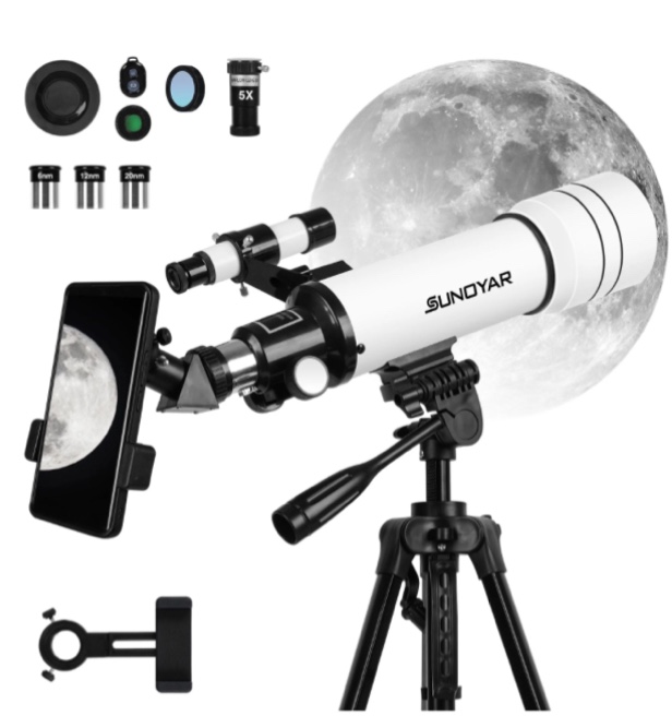 SUNOYAR Telescope, 70mm Aperture (20X-333X) Telescopes for Astronomy, 400mm Refractor Telescopes for Kids, Adults and Beginners with Tripod and Adapter