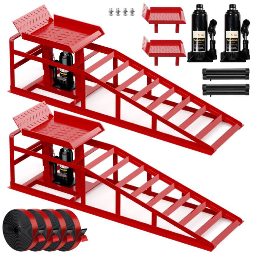 Lafati 2-Pack Hydraulic Car Ramps: Heavy-Duty Vehicle Ramps with 5T / 10000lbs Jack Load Capacity, Portable Design for Effortless Oil Changes and Car Lifts