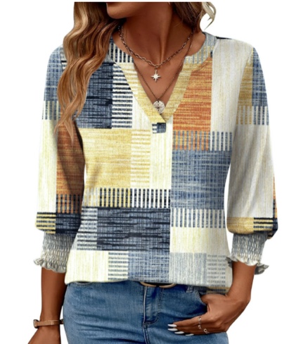 Fantaslook 3/4 Sleeve Womens Tops Dressy Casual Blouses V Neck Work Shirts Trendy Tops with Smocked Cuffs