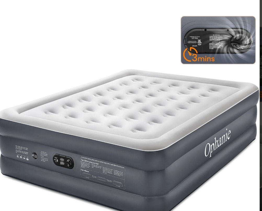 Ophanie Queen Air Mattress, 18-Inch Elevated Inflatable Bed with Built-in Pump, Puncture-Resistant, Quick Inflation/Deflation, Portable for camping & Guests, Dark Gray
