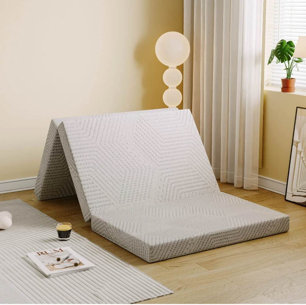 EGOHOME 4 inch Tri Folding Memory Foam Mattress, Queen Size Portable Guest Bed