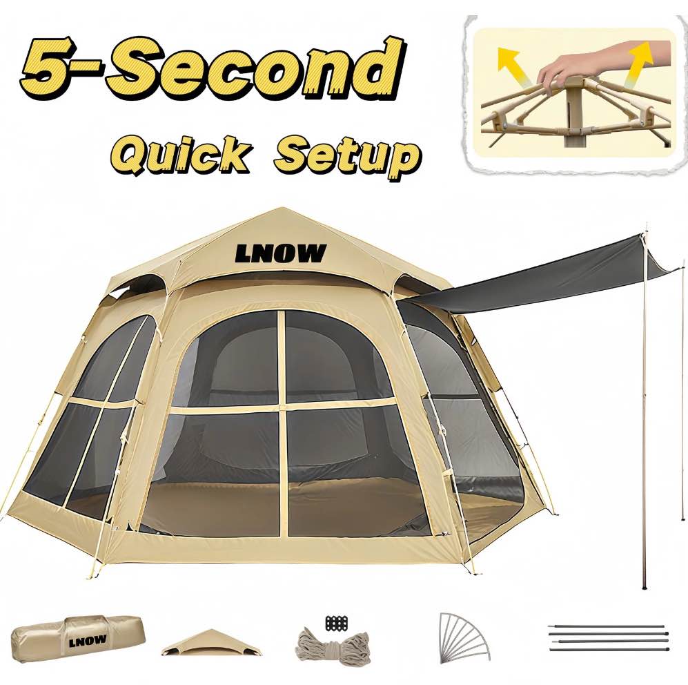 Lnow 4-Person Instant Tent, Pop Up Tent-Automatic Setup in Seconds Family Tent with Waterproof & Porch for Beach, Park, Hiking, Traveling, Outdoor Festivals
