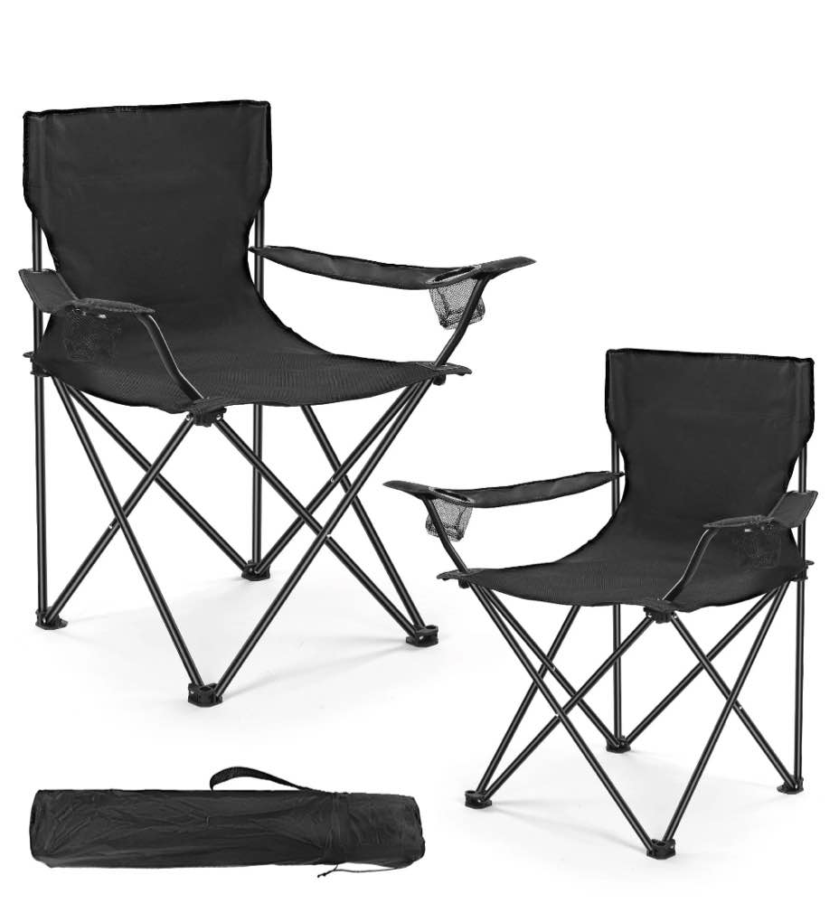 WEIDIORME 2-Pack Collapsible Camping Chairs with Carry Bag, Black