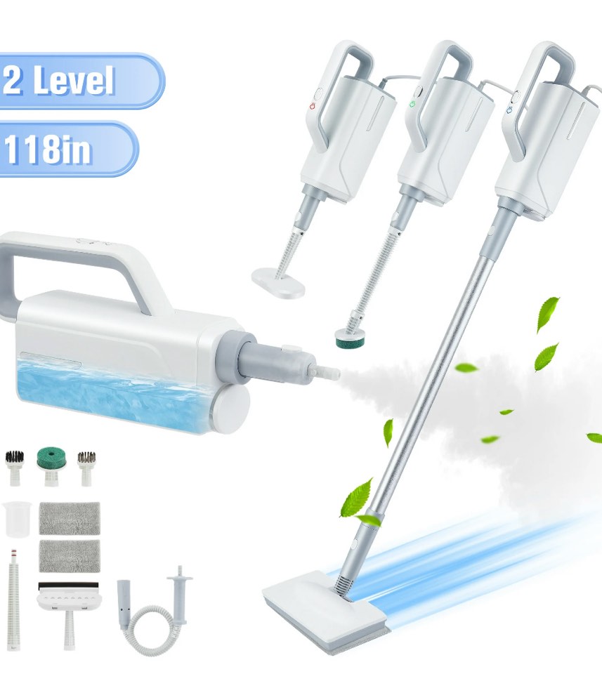 ALILYY Steam Mop Cleaner Handheld Steamer Scrubbing Steam Mop for Hard Floor,Tiles,Carpet,Windows,Furniture,White