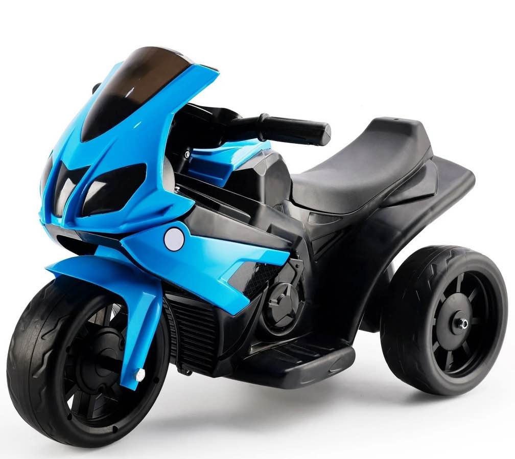 Bruce&Shark Kids Ride on Motorcycle Toy, Electric Dirtbike Three Wheels Bike with Remote Control, Music and Headlight for Toddler, Blue Stroller Substitute Pull Vehicles