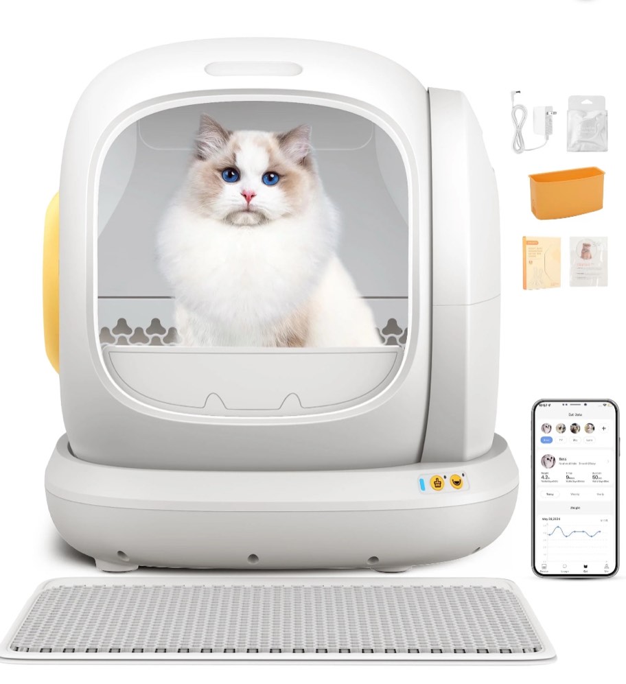 75L Smart Automatic Self-Cleaning Cat Litter Box, APP Control/Integrated Safety Protection,White