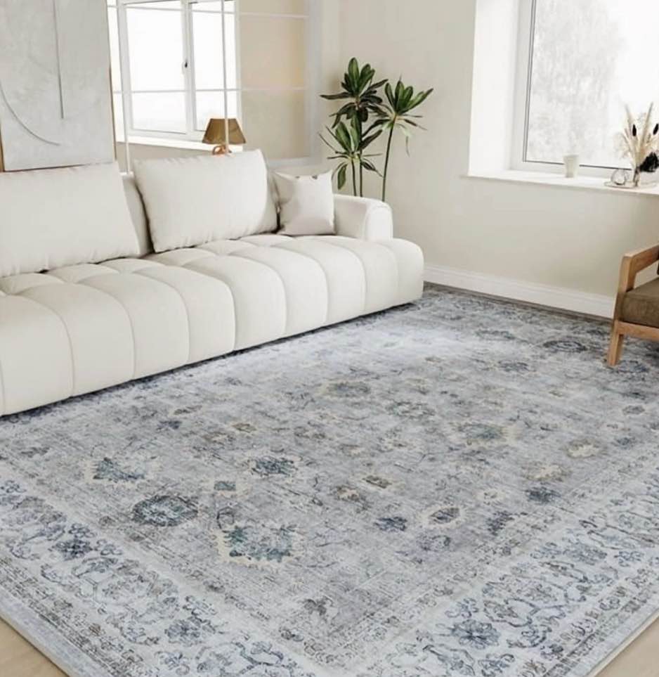 SIXHOME Rugs for Living Room Washable 9x12 Area Rugs Oriental Carpet Traditional Bedroom Dining Room Throw Rug Non Slip Vintage Foldable Distressed Print Neutral Indoor Rug Grey