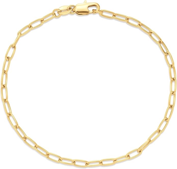  Essentials 14K Gold Plated Paperclip Chain Bracelet 7.5", Yellow 14K Gold