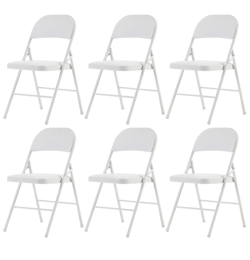 UBesGoo Set of 6 Padded Folding Chair Portable Dining Chairs Heavy Duty Party Chairs with Metal Frame White