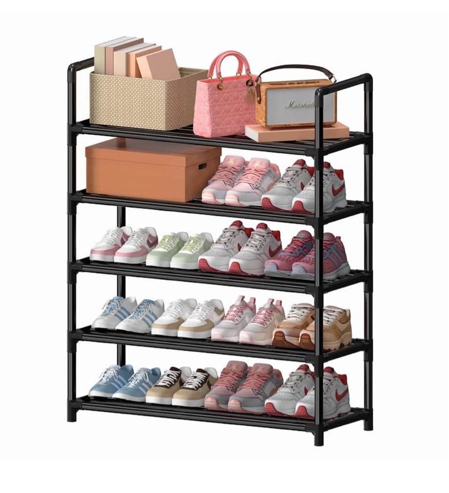 Krpimt 5-Tier Shoe Rack, 31.5" Stackable Shoe Organizer Storage Holds 15-20 Pairs, Metal Shoe Shelf for Entryway Hallway and Closet, Black