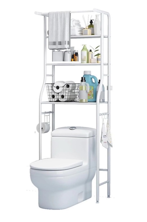 SUSUZI Over the Toilet Storage Rack 3-Tier Bathroom Organizer Shelf Metal Bath Shelves Freestanding Above Toilet Stand for Bathroom Laundry, White